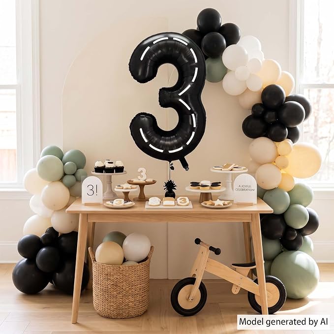 Black and White Stripes Number 3 Balloon 40 Inch, Race Car Party Sign | Graphic - Image 7