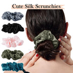 Mulberry Silk Hair Scrunchies, 5 Count, 100% Silk, No Damage for Frizz Prevention, Sleep and Night Scrunchie, Hair Accessories for Women (Peacock Blue, Metallic Gray, Army Green, Black, Pink)