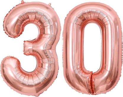 Rose Gold 30 Number Balloons, 40 Inch Big Giant Jumbo 30 Balloon Numbers Rose by BBPOOL