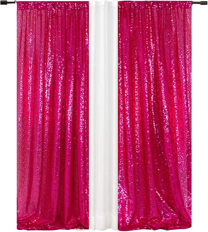 Eternal Beauty Hot Pink Sequin Backdrop Curtains, 4 Panels 2x8FT | 3mm Sparkle - Image 5