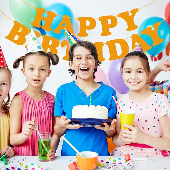 Orange Happy Birthday Banner Birthday Party Decorations Sign Birthday Backdrop - Image 3