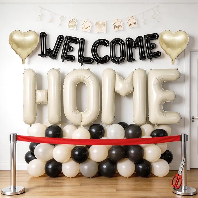 Welcome Home Balloons Black White, 40Inch HOME and 16Inch Welcome Foil Balloons - Image 5