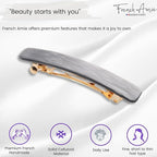 French Amie Small 2 1/4 inch Celluloid Handmade Hair Barrette No Slip Grip Durable Styling Women Hair Accessories Hair Clip for Girls, Made in France(Metallic Grey)