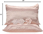 2 Pack Satin Pillowcase with Latent Zipper, Adjustable Satin Eye Mask for Sleeping and Satin Volume Scrunchie for Hair and Skin, Standard Size (Pink, Leopard Style)