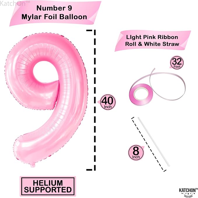 KatchOn, Giant Light Pink Number 9 Balloon - Image 4