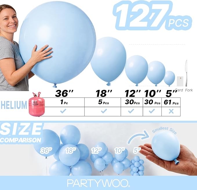 PartyWoo Baby Blue Balloons 127pcs Light Pastel Sky Aqua Blue Color | Different - Image 6