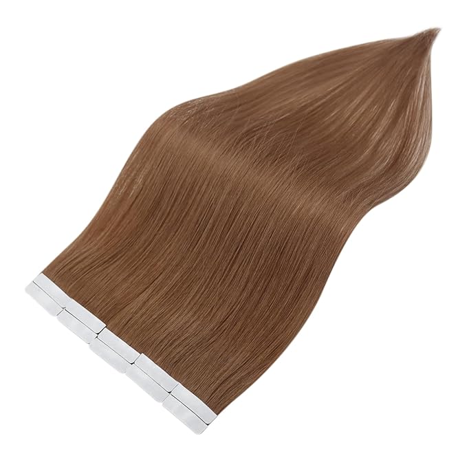 Full Shine Injected Tape in Hair Extensions Human Hair Color 330 Orange Intact Human Hair Machine Remy Invisible Tape in Hair Extension 12.5Grams 5Pcs 22 Inch No Knots in Winter for Christmas