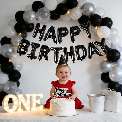 Black Happy Birthday Balloons Banner, 16 Inch Black Letters Aluminum Foil - Image 4
