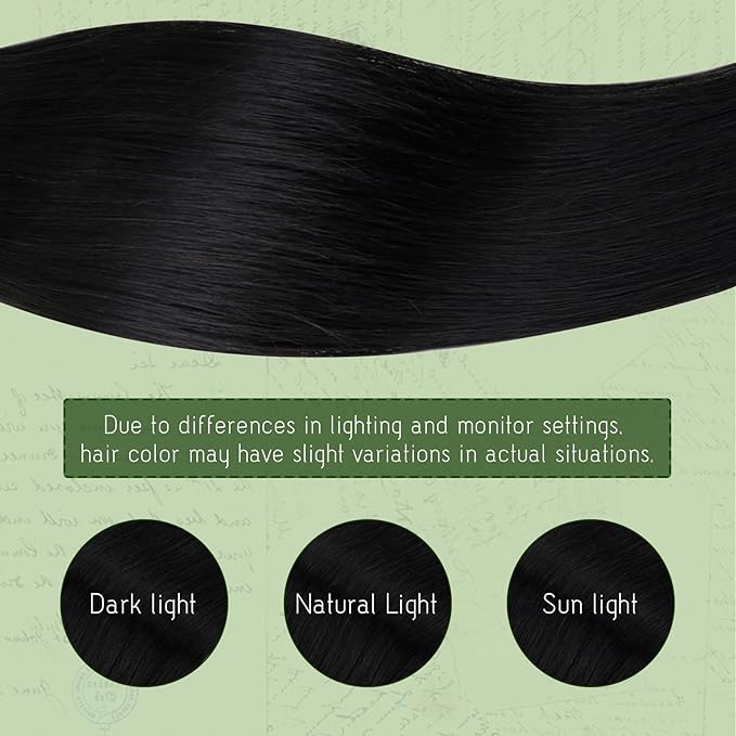 RUNATURE Black Clip in Hair Extensions Real Human Hair, Long Hair Extensions Clip Ins, Double Weft Human Hair Clip in Extensions, Remy Natural Hair, Add Hair Length, 20 Inch 120g 7pcs #1B Off Black