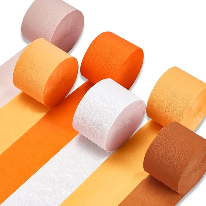 PartyWoo Light Orange Baby Burnt White Crepe Paper Streamers 6pcs 492 FT | by PartyWoo