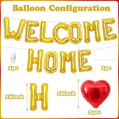 Welcome Home Balloons Red Gold, 16Inch Welcome Home Foil Balloons Banner - Image 3