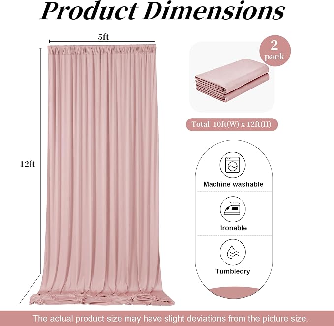 12ft x 10ft Dusty Pink Backdrop Curtains - Image 6