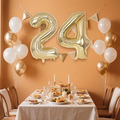 Champagne Gold Large Number 24 Balloon, 40 Inch Light Gold Foil Helium Number - Image 3