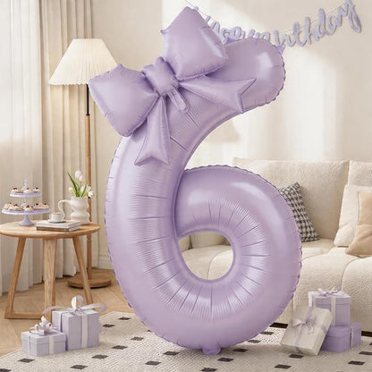 Light Purple 6 Balloons with Bow Balloons, 40 Inch Giant Self Inflating by KYGNE