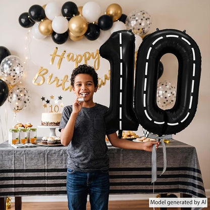 Black and White Stripes Number 10 Balloon 40 Inch, Track Digit Decor | - Image 2