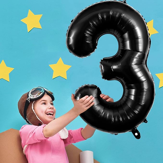 Black Number 3 Balloons 40 Inch Large Foil Balloons, Giant Number Balloon - Image 3