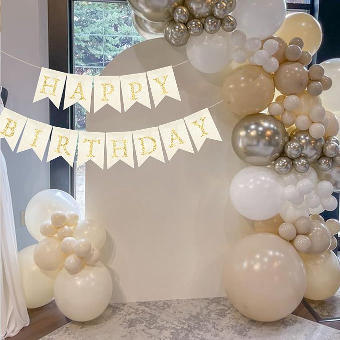 Gold Happy Birthday Banner Pre-strung Burlap Bunting Party Backdrop Sign - Image 4