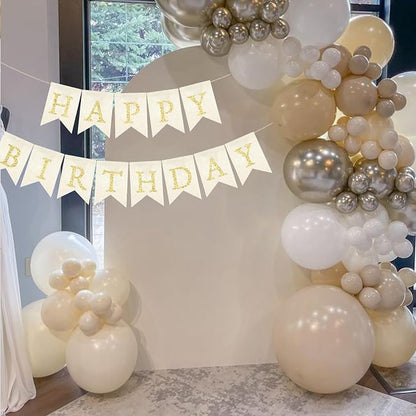 Gold Happy Birthday Banner Pre-strung Burlap Bunting Party Backdrop Sign - Image 4