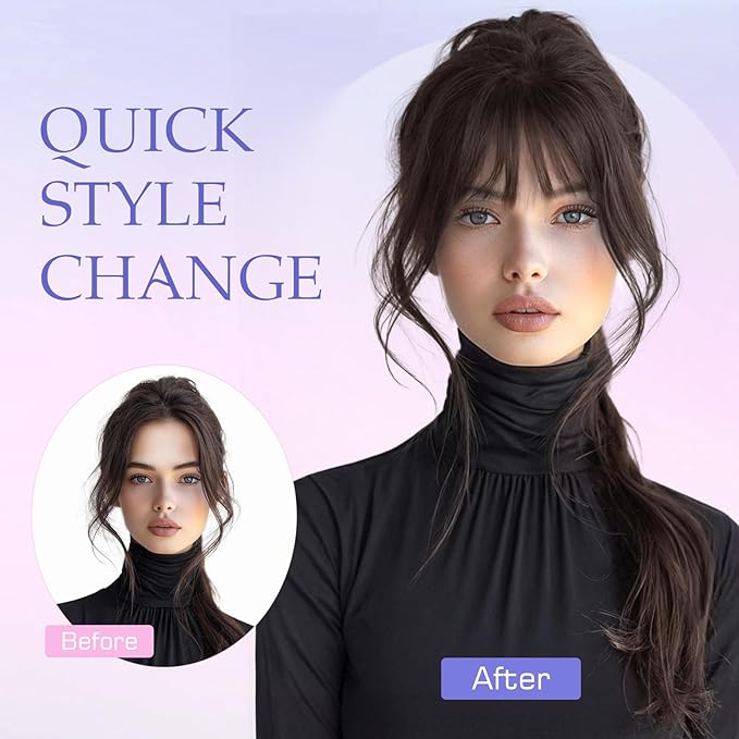 Hairro Bangs Hair Clip 3D 360°Cover Clip On Bangs Remy Human Hair Topper With Bangs Fringe French Bangs With Temples Clip In Bangs Hair Extensions 8 Inches 10g #04 Medium Brown