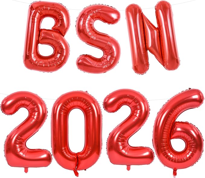 TONIFUL 2026 Nurse Graduation Decorations Red BSN 2026 Balloons 16 Inch BSN by TONIFUL