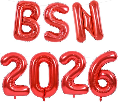 TONIFUL 2026 Nurse Graduation Decorations Red BSN 2026 Balloons 16 Inch BSN by TONIFUL