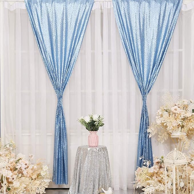 Eternal Beauty Baby Blue Sequin Backdrop Curtains, 4 Panels 2x8FT | 3mm Sparkle - Image 3