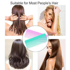 Wide Tooth Detangling Comb for Long, Curly, and Wet Hair - No Handle Styling and Shampoo Comb (2 Pieces - Rose Red, Cyan)