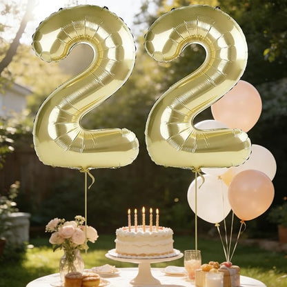 40 Inch Number 22 Balloons for 22nd Birthday Party Decorations, 0-100 Champagne - Image 3