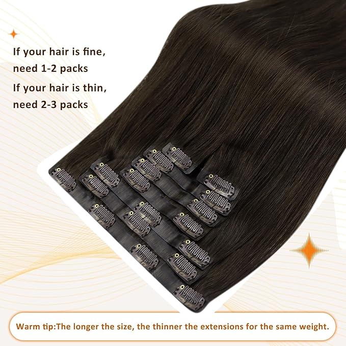 Full Shine Clip in Hair Extensions 24 inch 160g 8Pcs Seamless Clip in Hair Extensions Brown Remy Hair Clip ins for Women PU Skin Weft