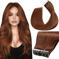 LaaVoo Tape in Human Hair Extensions Auburn Brown Tape in Extensions Human Hair Seamless Hair Extension Tape on for Women 24inch 40pcs 100g