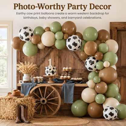 Green Brown Cow Print Balloons 12inch Cowboy Rodeo Birthday Decorations | Dusty - Image 6