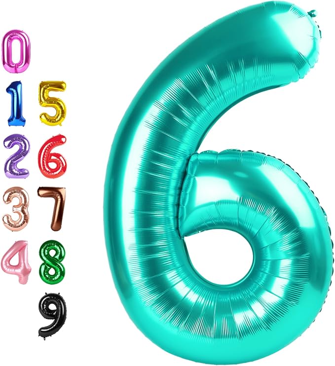 6 Balloon 40 inch Teal Blue Number Balloons by Enyeopd