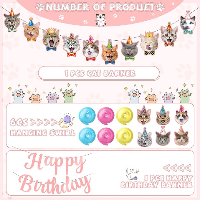 Cat Themed Birthday Party Decorations, Cat Birthday Decorations - Image 2