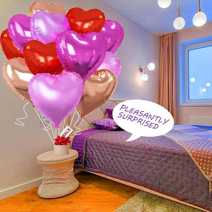Rose Gold & Red Heart Balloons，18 Inch Purple Foil Love Heart Shaped Balloons - Image 3