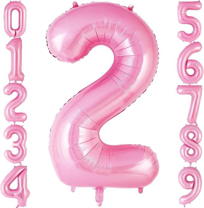 Pink Number 2 Balloon 40 Inch, Big Large Foil Helium Number Balloons, Jumbo by AIQINHU
