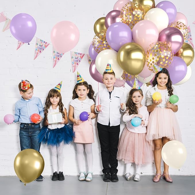 Pink and Purple Balloons, 12 Inch Metallic Pink Light Purple White and Gold - Image 5