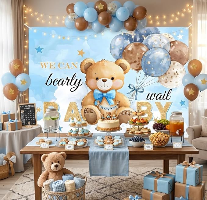 Bear Baby Shower Backdrop 7x5FT We Can Bearly Wait Party Baby Shower Banner - Image 4
