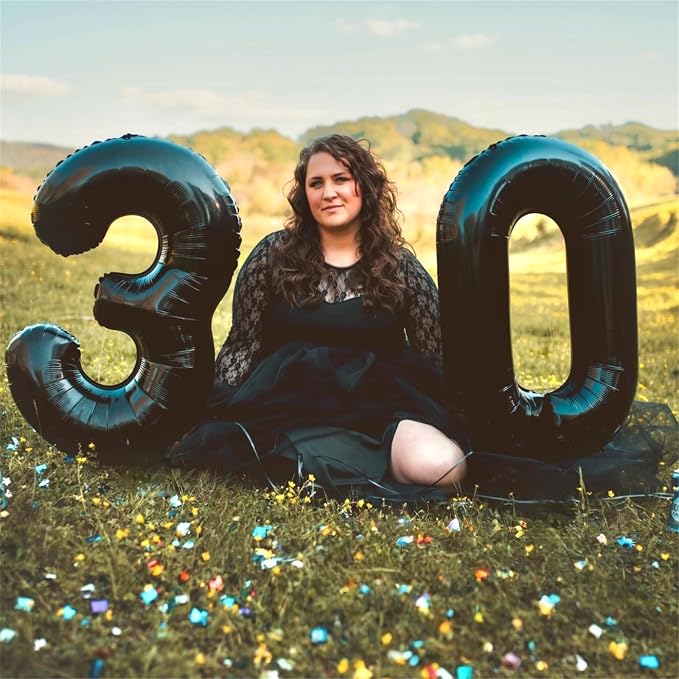 Black Number 30 Balloons, 40 Inch Black Mylar Foil Number 3 & 0 Balloons - Image 4