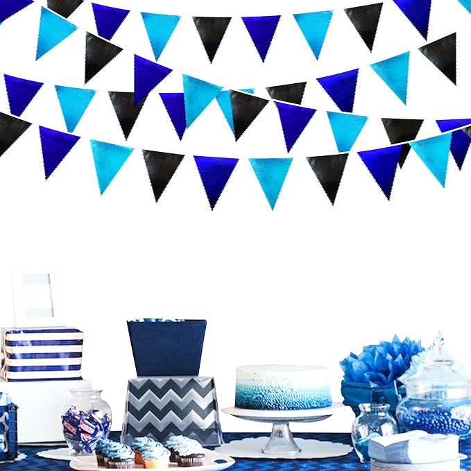 Black Blue Party Decorations Metallic Fabric Triangle Pennant Banner Flag - Image 6