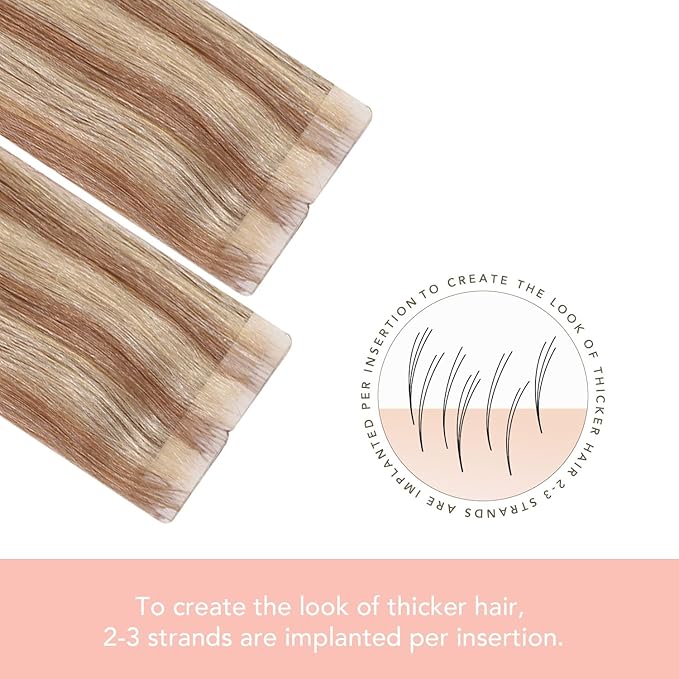 Sindra Invisi Edge Tape in Hair Extensions Human Hair, 16 Inch 45g 20pcs Golden Brown Mixed Light Blonde Invisible Extensions Natural Straight Seamless Injected Tape Ins