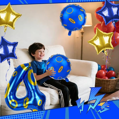 40 Inch Blue and Golden Ring Themed Number Balloon, Number Block Foil Number 4 - Image 6