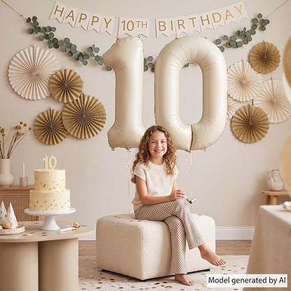 Cream Number 0 Balloon 40 Inch, Foil Numeral - Image 6