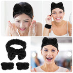 Water Absorbent Makeup Headbands and Wristbands Soft Wide Spa Hairbands for Women Non-slip Comfortable Face Cleaning and Bath Accessories Black Hair Wrap Kit