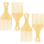 4 Pcs Bamboo Afro Hair Pick Comb Set Natural Anti-Static Picks Wide Tooth Detangling Combs for Men Women with Thick Curly Hair