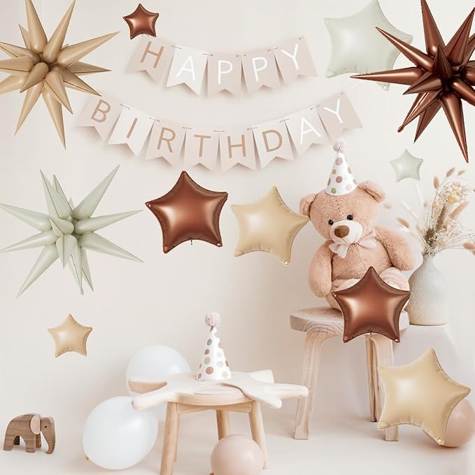 Cream Caramel Brown Star Balloons, 22/18/10 Inch Foil Neutral Balloons - Image 4