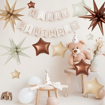 Cream Caramel Brown Star Balloons, 22/18/10 Inch Foil Neutral Balloons - Image 4