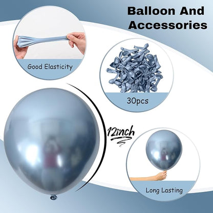 Jobkoo Metallic Blue Balloons, 12Inch Chrome Light Blue Balloons 30Pcs Pastel - Image 2