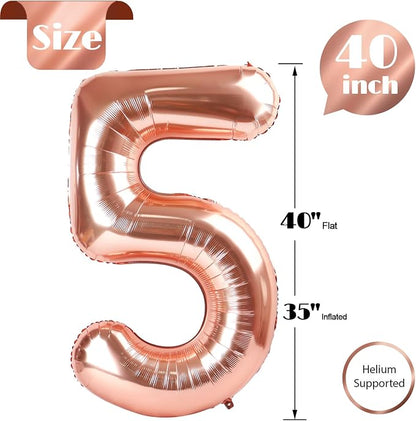 Rose Gold Number 5 Balloon 40 Inch, 5th Birthday Decorations Men Women | Foil - Image 6