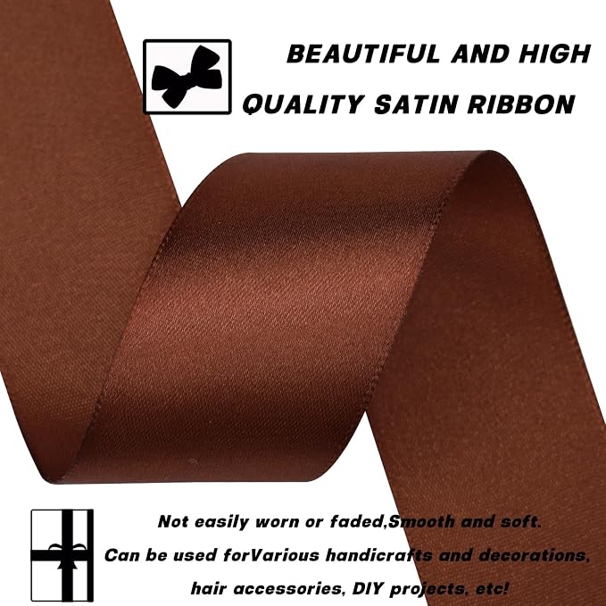 1-1/2 Inch 60 Yards Brown Solid Satin Ribbon - Image 3