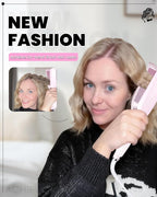 1 1/4 Inch Hair Waver Crimper,Cimper Hair Tool Hair Crimper for Women Beach Wave,Deep Wave Curling Iron with 2 Ceramic Barrel,Pink